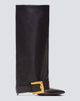 Black Givenchy Style knee-high boot with a gold buckle