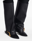 Black Givenchy Style knee-high boot with a gold buckle