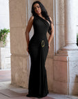 One Shoulder Synched Waist Maxi Dress