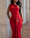 One Shoulder Synched Waist Maxi Dress