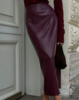 Faux Leather Midi Skirt