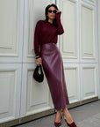 Faux Leather Midi Skirt