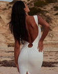 Plunged Neck Backless Maxi Dress