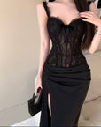 Black Corset Slit Dress