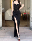 Black Corset Slit Dress