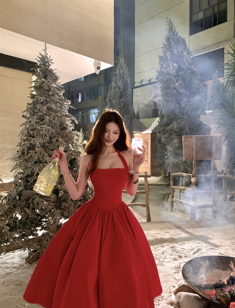 white christmas dresses Red Halter Corset Flouncy Dress – VÈRV LABEL®