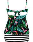 Black Two Piece Floral Print Flounce Tankini Set