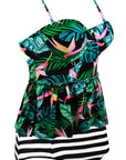 Black Two Piece Floral Print Flounce Tankini Set