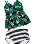 Black Two Piece Floral Print Flounce Tankini Set
