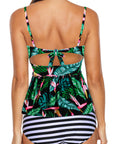 Black Two Piece Floral Print Flounce Tankini Set