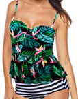 Black Two Piece Floral Print Flounce Tankini Set