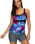 Blue Abstract Printed Camisole Tankini Top