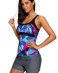 Blue Abstract Printed Camisole Tankini Top