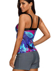 Blue Abstract Printed Camisole Tankini Top