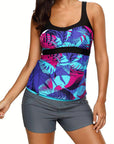 Blue Abstract Printed Camisole Tankini Top
