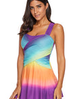 Purple Ombre Tie Dye Swim Dress with Shorts