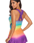 Purple Ombre Tie Dye Swim Dress with Shorts