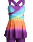 Purple Ombre Tie Dye Swim Dress with Shorts
