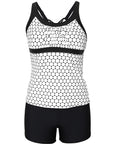 Black Monochrome Geometry Print Sporty Tankini Swimsuit