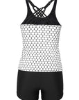 Black Monochrome Geometry Print Sporty Tankini Swimsuit