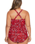 Fiery Red Print Molded Cup Peplum Plus Size Bikini