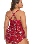 Fiery Red Print Molded Cup Peplum Plus Size Bikini