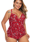 Fiery Red Print Molded Cup Peplum Plus Size Bikini