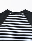 Black Zip Up Neckline Color Block Rashguard Top