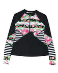 Black Zip Up Neckline Color Block Rashguard Top