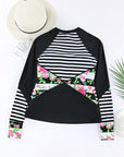 Black Zip Up Neckline Color Block Rashguard Top
