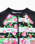 Black Zip Up Neckline Color Block Rashguard Top