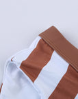 Brown Athletic Striped Tank High Waisted Swimsuit