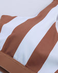 Brown Athletic Striped Tank High Waisted Swimsuit