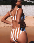 Brown Athletic Striped Tank High Waisted Swimsuit