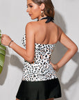 Leopard Print Split Halter Neck Sleeveless Tankini