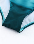 Sky Blue Oceanic Gradient Color Peekaboo Halter Tankini Swimsuit