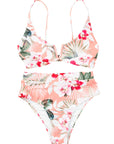 Orange Tropical Floral Print High Waist Bikini