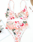 Orange Tropical Floral Print High Waist Bikini