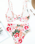 Orange Tropical Floral Print High Waist Bikini