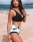 Black Sexy Solid Criss Cross Top Highwaist Swimsuit