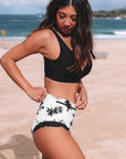 Black Sexy Solid Criss Cross Top Highwaist Swimsuit