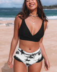 Black Sexy Solid Criss Cross Top Highwaist Swimsuit