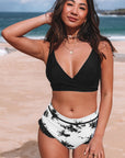 Black Sexy Solid Criss Cross Top Highwaist Swimsuit