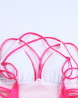 Rose Criss Cross Backless Deep V Neck One Piece Swimsuit