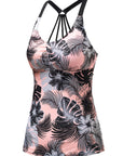 Pink Floral Printed Strappy Raceback Swimwear Top