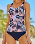 Pink Floral Printed Strappy Raceback Swimwear Top