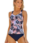 Pink Floral Printed Strappy Raceback Swimwear Top