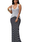 Monochrome Chevron Print Maxi Dress