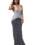 Monochrome Chevron Print Maxi Dress