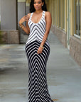 Monochrome Chevron Print Maxi Dress